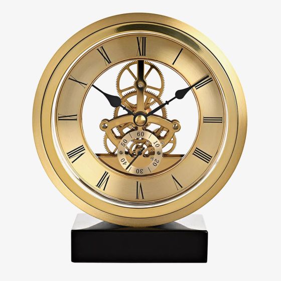 WM Widdop Round Skeleton Gold Clock W2939