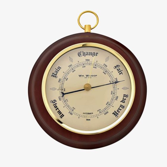 WM Widdop Round Wooden Barometer Clock W8019