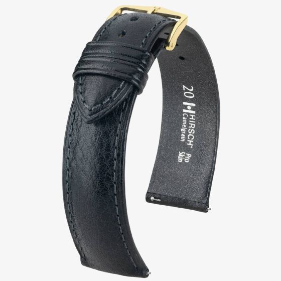 HIRSCH Camelgrain Long Black Leather Watch Strap 01009050-1