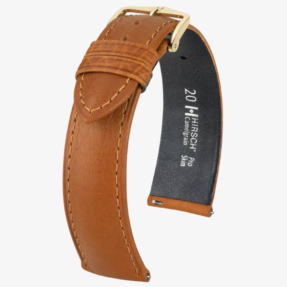 HIRSCH Camelgrain Medium Honey Brown Leather Watch Strap 01009110-1
