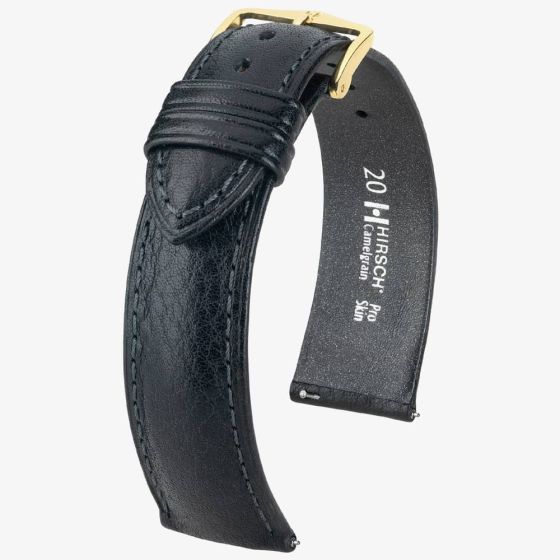 HIRSCH Camelgrain Medium Black Leather Watch Strap 01009150-1
