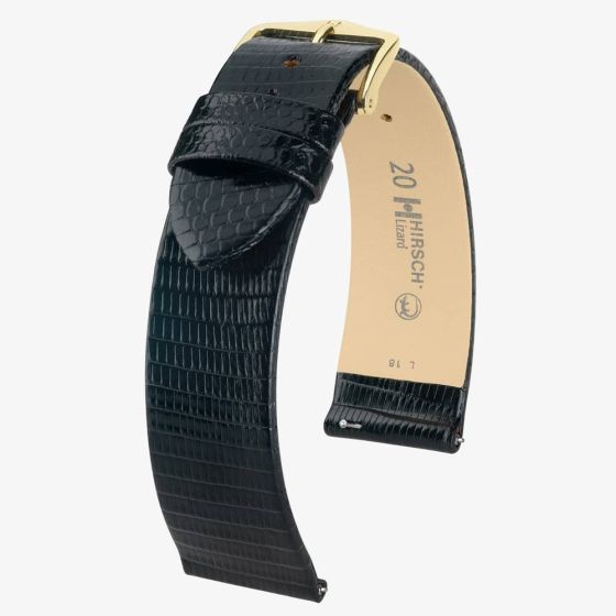 HIRSCH Lizard Medium Black Leather Watch Strap 01766150-1