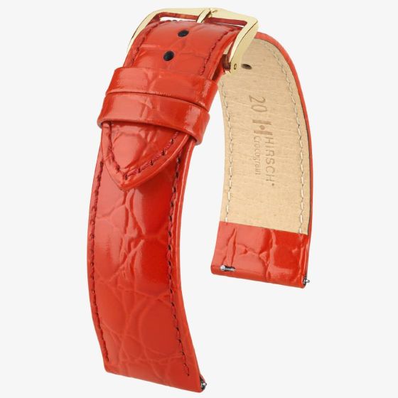 HIRSCH Crocograin Medium Red Leather Watch Strap 12302820-1