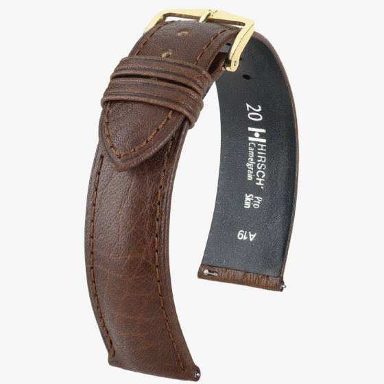 HIRSCH Camelgrain Long Brown Leather Watch Strap 01009015-1