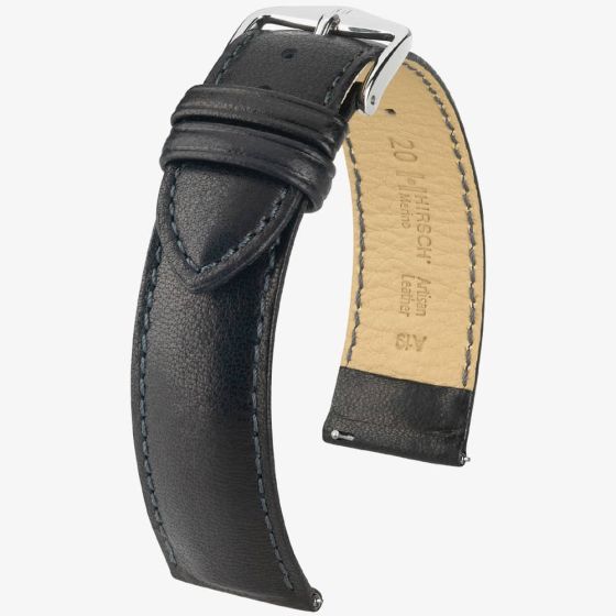 HIRSCH Merino Long Black Leather Watch Strap 01206050-2