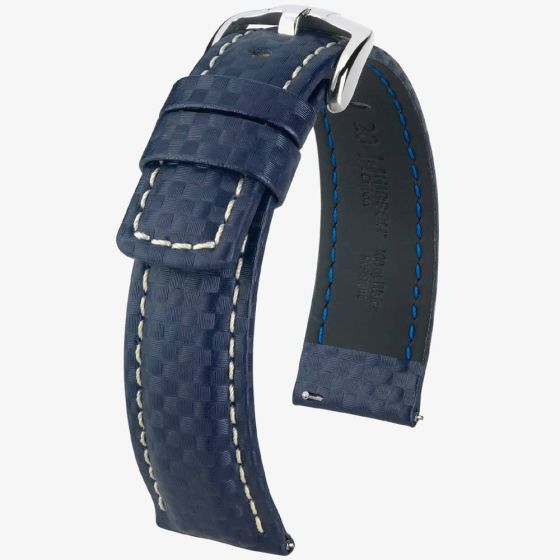 HIRSCH Carbon Long Blue Leather Watch Strap 02592080-2