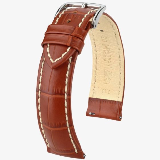 HIRSCH Modena Long Golden Brown Leather Watch Strap 10302870-2