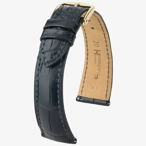 HIRSCH LONDON Medium Matte Black Alligator Leather Watch Strap 042 07 1 59-1
