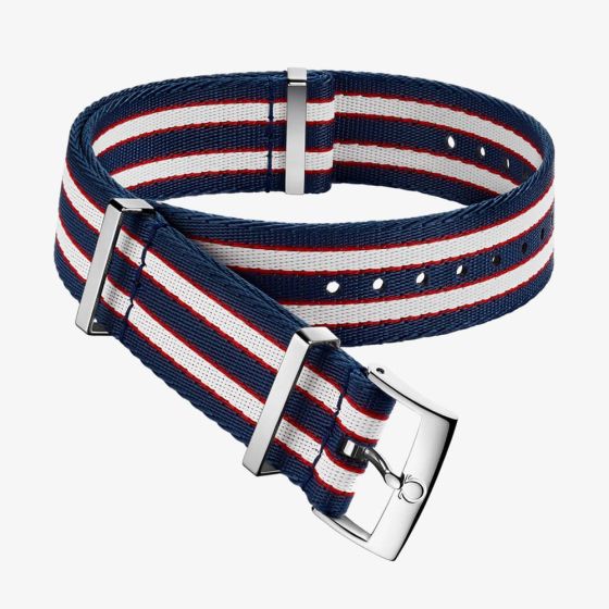 OMEGA Polyamide Striped Red, White & Blue Nato Watch Strap 031CWZ010632