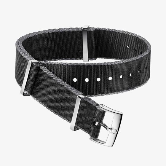 OMEGA Polyamide Black & Grey Bordered Nato Watch Strap 031ZSZ002044
