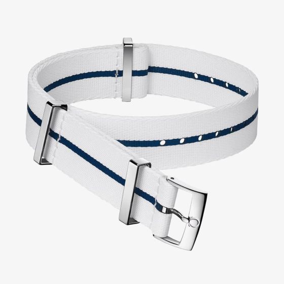 OMEGA Polyamide White With Blue Stripe Nato Watch Strap 031CWZ014685