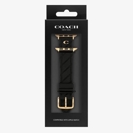 Coach Ladies Black Silicone Quilted Apple Watch Strap 14700317
