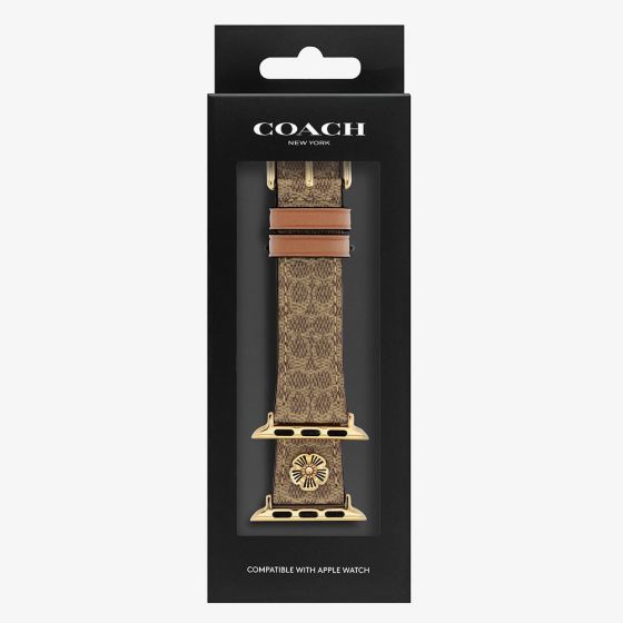 Coach Ladies Flower Motif Brown Leather Apple Watch Strap 14700235