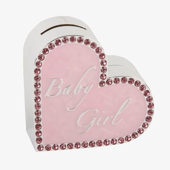 Silver Plated Pink Crystal Baby Girl Money Box CG600P