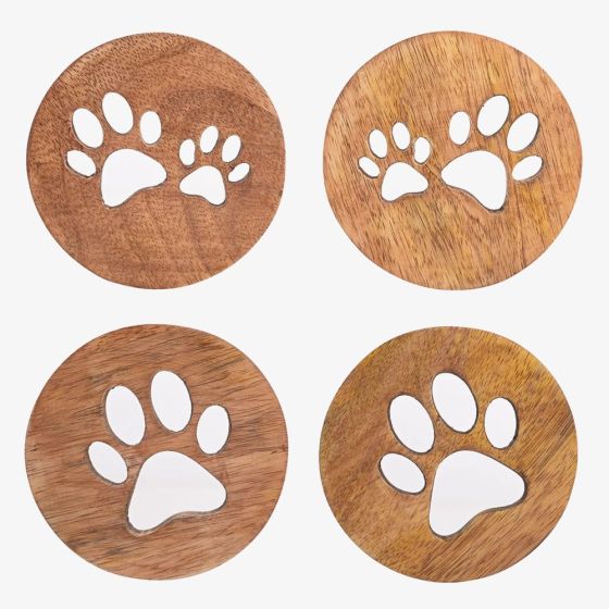 Best Of Breed 4 Piece Mango Wood Paw Prints Coasters BB613