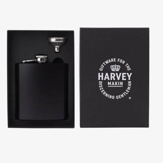 Harvey Makin 6Oz Black Hip Flask With Funnel HM2476
