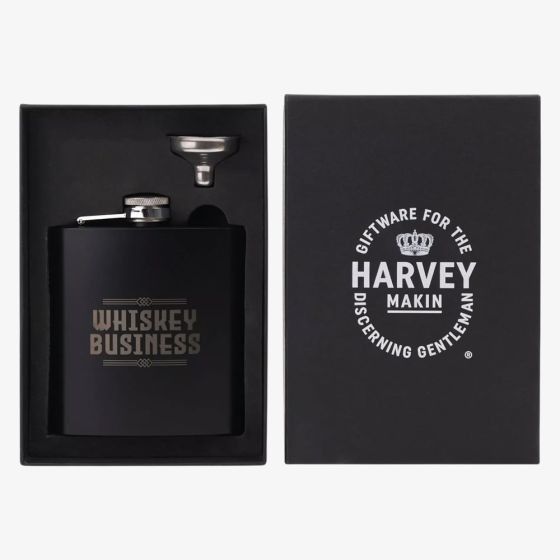 Harvey Makin Matte Black 6Oz Hip Flask With Funnel HM2491
