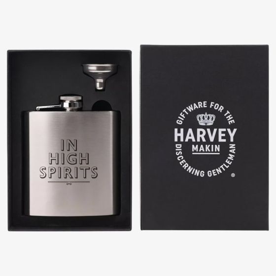 Harvey Makin Matte Silver 6Oz Hip Flask With Funnel HM2490