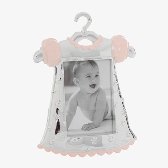 Silver Plated Pink Baby Dress Photo Frame 50523