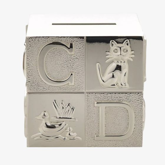 Bambino Silver ABC Cube Money Box BM112