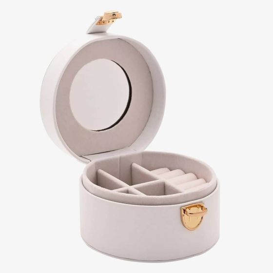 Sophia White Round Leather Jewellery Box S3341W
