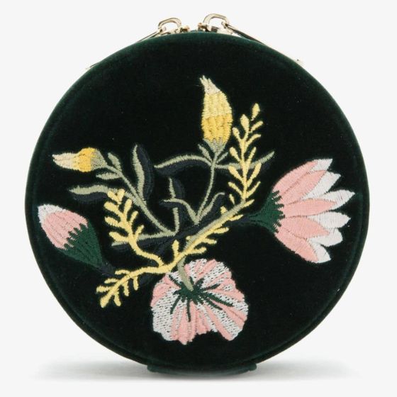 WOLF Zoe Travel Round Forest Green Floral Jewellery Box 393212