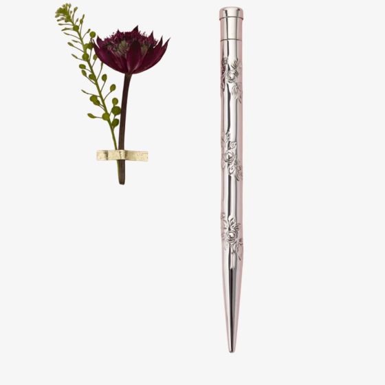Yard O Led Mayflower Sterling Silver Rose Pattern Ball Pen 946504