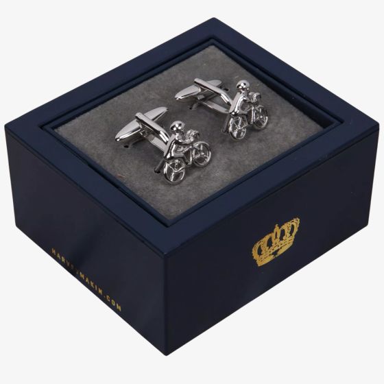 Harvey Makin Rhodium Plated Cyclist Cufflinks HM463