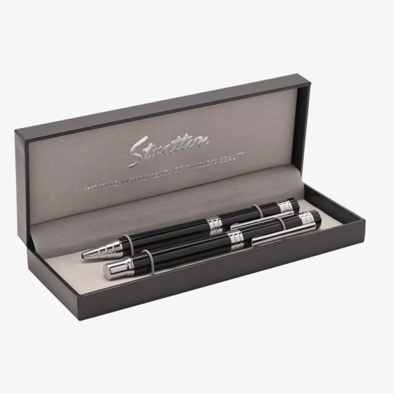 Stratton Ballpoint And Rollerball Pen Set - Black ST2058