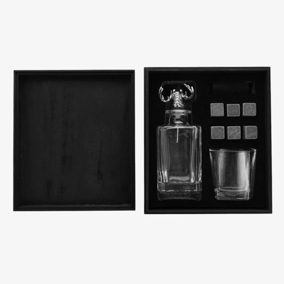 Harvey Makin Whiskey Stag Decanter Glass And Cooling Stones Set Glassware HM2738