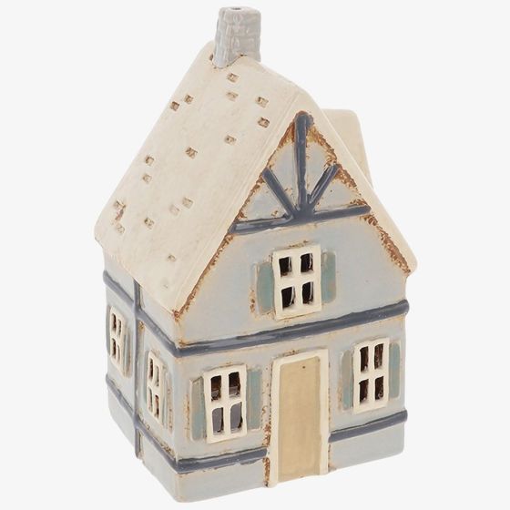 Village Pottery Blue Tudor House Tealight Candle Holder 350100