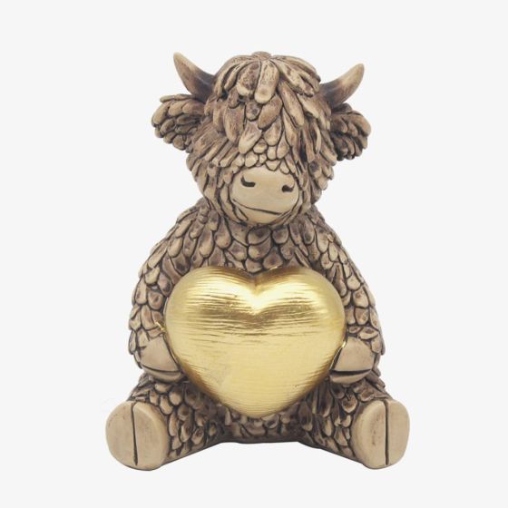 Hughie Highland Cow Gold Heart Ornament LP75339A