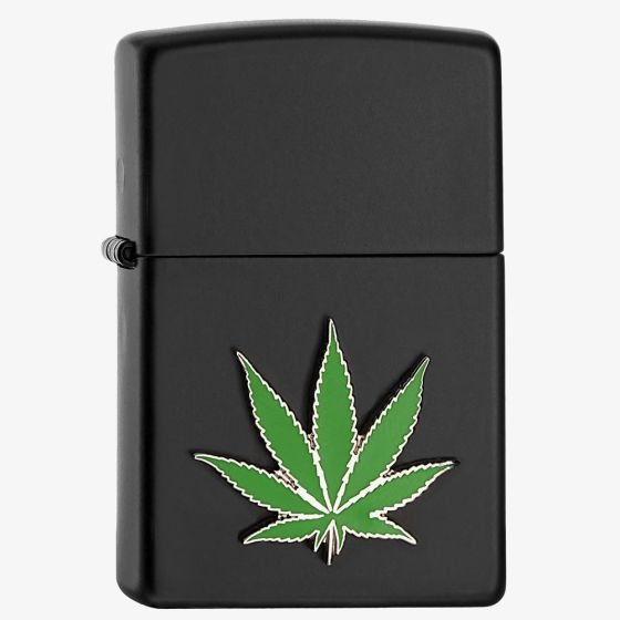 Zippo Matte Black Green Leaf Design Lighter 2008025