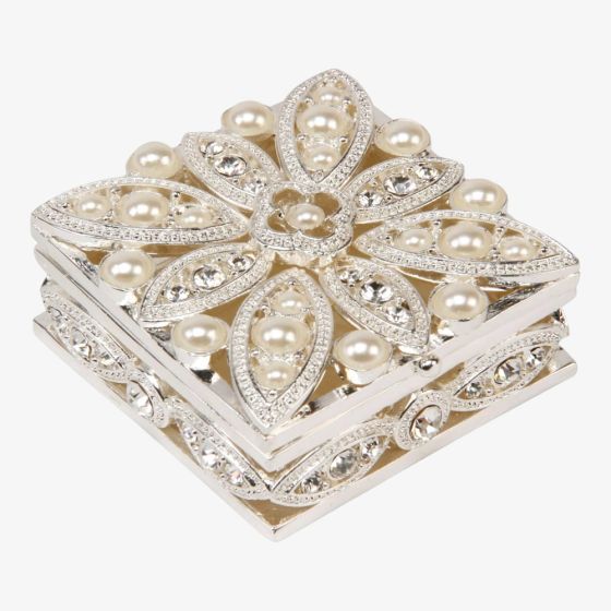 Silver & Pearl Crystal Flower Trinket Box 15173