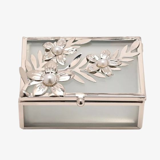 Silver Daisy Rectangular Trinket Box SP3505RTB