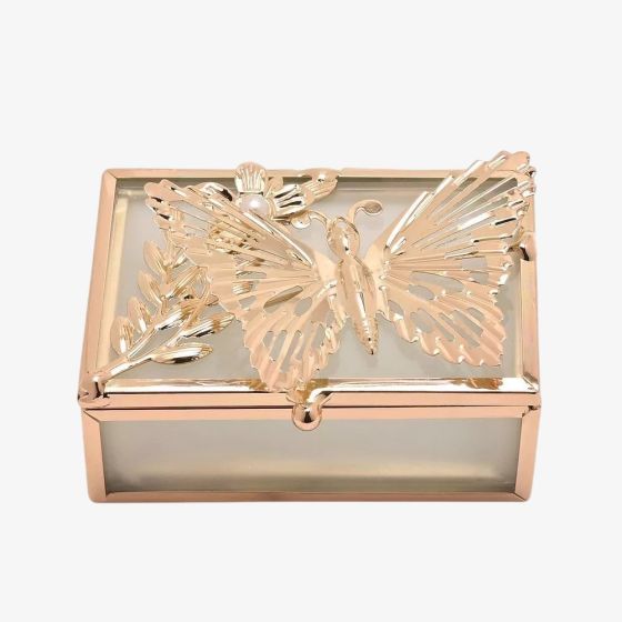 Gold Rectangular Butterfly Trinket Box SP3506RTB