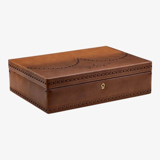 WOLF Brogue 10 Piece Burnished Brown Watch Box 441006