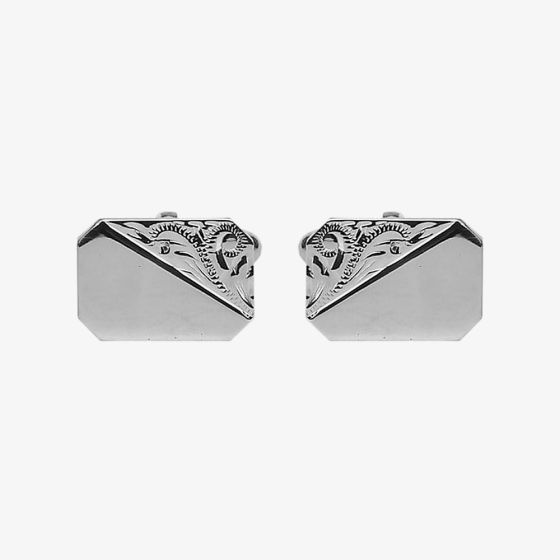 Sterling Silver Engraved Cut Corner Rectangular Engravable Cufflinks 70-6012