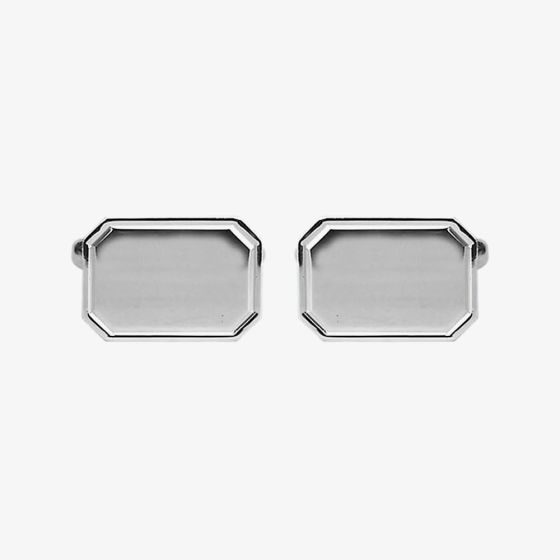 Sterling Silver Cut Corner & Lined Edge Rectangular Engravable Cufflinks 70-7019