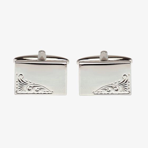 Rectangular Engraved Leaf Design Engravable Cufflinks 90-9008