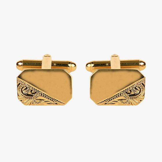 Gold Plated Engraved Cut Corner Rectangular Engravable Cufflinks 90-3000