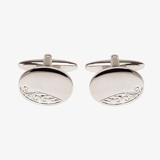 Oval Engraved Leaf Design Engravable Cufflinks 90-9009