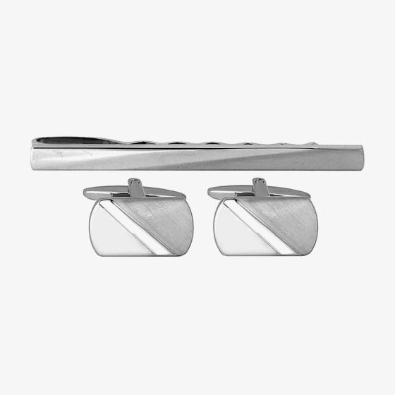 Dual Finish Brushed & Shiny Tie Slide & Cufflinks 60-1005
