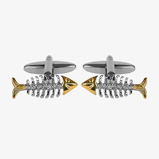 Fish Skeleton Rhodium & Gold Plated Cufflinks 90-1442