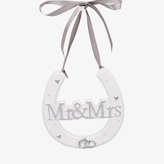 White Plastic Mr & Mrs Wedding Horseshoe WG726W