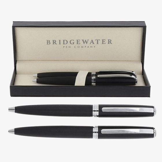 Bridgewater Stirling Matte Black & Chrome Ballpoint Pen & Pencil Set 337452