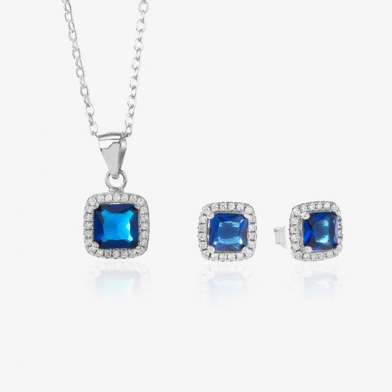 Silver Blue Cushion Crystal Gift Set 16S44KY2