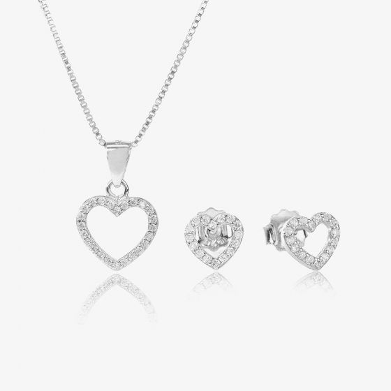 Silver Cubic Zirconia Open Heart Gift Set E613280+P613375
