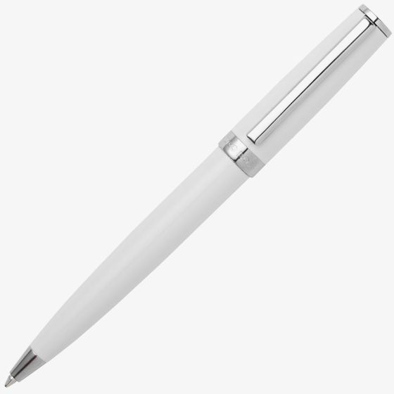 BOSS Gear Icon White & Chrome Plated Ballpoint Pen HSN2544G