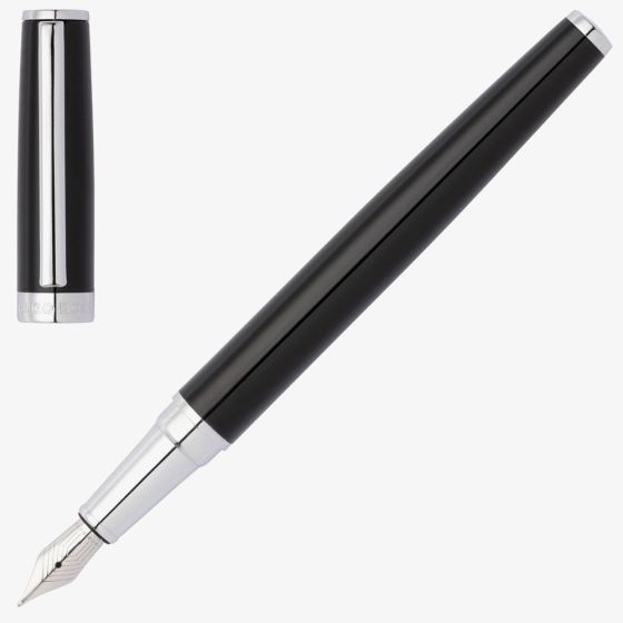 BOSS Gear Icon Black & Chrome Plated Fountain Pen HSN2542A